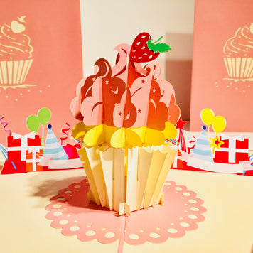 Giant Metallic Pink Cupcake Origami Pop Cards 3D Pop Up Greeting Card Thank You Handmade Gift Thinking of You Happy Birthday Occasion Australiana Celebrate the Beauty and Happiness During Special Day Best Wishes Gift