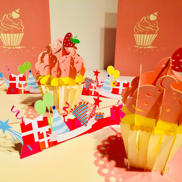 Giant Metallic Pink Cupcake Origami Pop Cards 3D Pop Up Greeting Card Thank You Handmade Gift Thinking of You Happy Birthday Occasion Australiana Celebrate the Beauty and Happiness During Special Day Best Wishes Gift