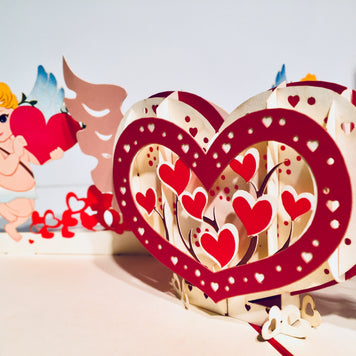 Giant Pop Up Heart with Cupids 3D POP UP GREETING CARD - Created by Origami Pop Cards Australian Design & Handmade 3D Pop Up Magical Paper Cards, Handmade Pop Up Cards Happy Valentine's Day Celebrate Love Heart Fell and Romantic