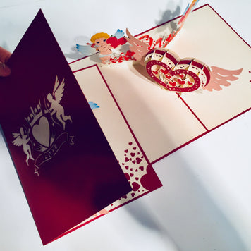 Giant Pop Up Heart with Cupids 3D POP UP GREETING CARD - Created by Origami Pop Cards Australian Design & Handmade 3D Pop Up Magical Paper Cards, Handmade Pop Up Cards Happy Valentine's Day Celebrate Love Heart Fell and Romantic