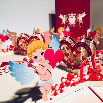 Giant Pop Up Heart with Cupids 3D POP UP GREETING CARD - Created by Origami Pop Cards Australian Design & Handmade 3D Pop Up Magical Paper Cards, Handmade Pop Up Cards Happy Valentine's Day Celebrate Love Heart Fell and Romantic