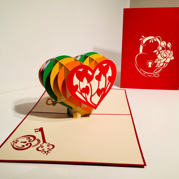 Giant Rainbow Heart & Golden Key 3D POP UP GREETING CARD - Created by Origami Pop Cards Australian Design & Handmade 3D Pop Up Magical Paper Cards, Handmade Pop Up Cards Happy Valentine's Day Celebrate Love Heart Fell and Romantic