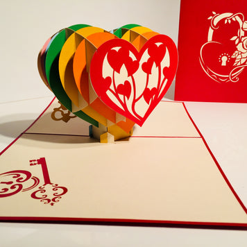 Giant Rainbow Heart & Golden Key 3D POP UP GREETING CARD - Created by Origami Pop Cards Australian Design & Handmade 3D Pop Up Magical Paper Cards, Handmade Pop Up Cards Happy Valentine's Day Celebrate Love Heart Fell and Romantic