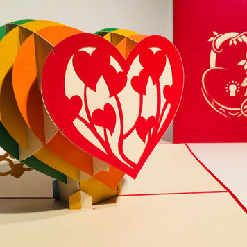 Giant Rainbow Heart & Golden Key 3D POP UP GREETING CARD - Created by Origami Pop Cards Australian Design & Handmade 3D Pop Up Magical Paper Cards, Handmade Pop Up Cards Happy Valentine's Day Celebrate Love Heart Fell and Romantic