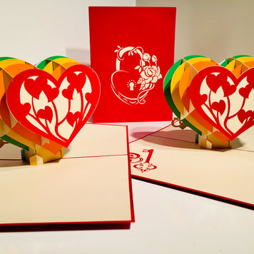 Giant Rainbow Heart & Golden Key 3D POP UP GREETING CARD - Created by Origami Pop Cards Australian Design & Handmade 3D Pop Up Magical Paper Cards, Handmade Pop Up Cards Happy Valentine's Day Celebrate Love Heart Fell and Romantic