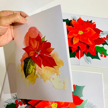 Christmas Poinsettia Flower Basket Origami Pop Cards 3D Pop Up Greeting Card Merry Christmas Thank You Handmade Best Wishes Blank Card Gift Happy Holidays Celebrate the Special Day Moment with Family and Friends