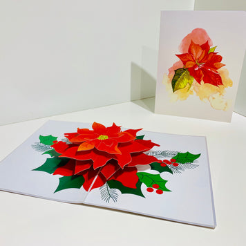 Christmas Poinsettia Flower Basket Origami Pop Cards 3D Pop Up Greeting Card Merry Christmas Thank You Handmade Best Wishes Blank Card Gift Happy Holidays Celebrate the Special Day Moment with Family and Friends