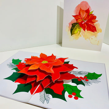 Christmas Poinsettia Flower Basket Origami Pop Cards 3D Pop Up Greeting Card Merry Christmas Thank You Handmade Best Wishes Blank Card Gift Happy Holidays Celebrate the Special Day Moment with Family and Friends