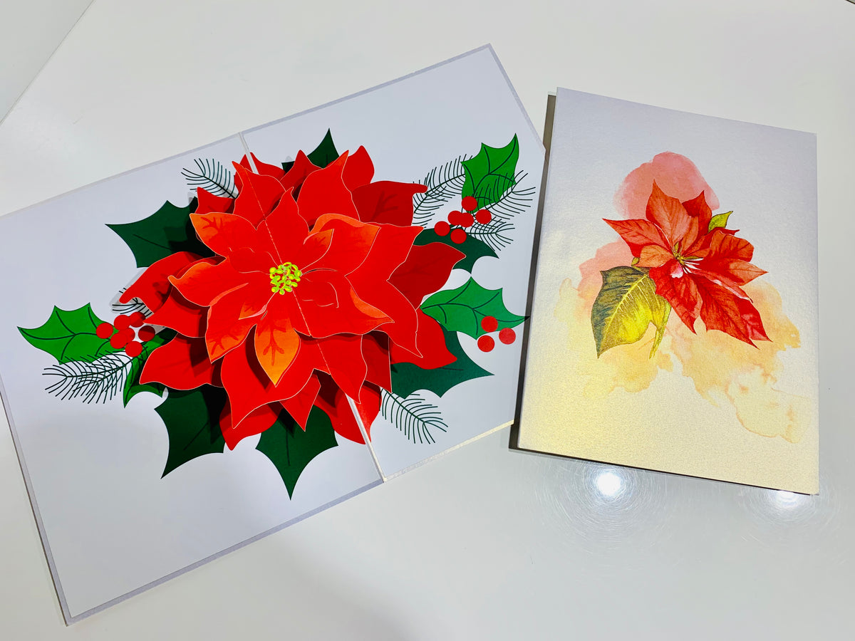Christmas Poinsettia Flower Basket Origami Pop Cards 3D Pop Up Greeting Card Merry Christmas Thank You Handmade Best Wishes Blank Card Gift Happy Holidays Celebrate the Special Day Moment with Family and Friends