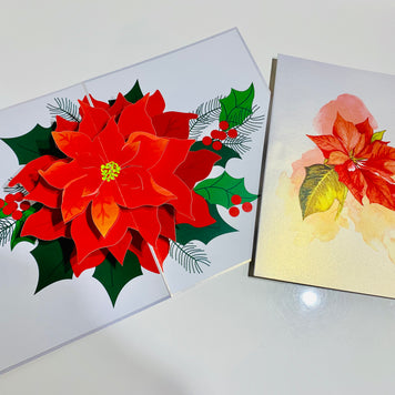 Christmas Poinsettia Flower Basket Origami Pop Cards 3D Pop Up Greeting Card Merry Christmas Thank You Handmade Best Wishes Blank Card Gift Happy Holidays Celebrate the Special Day Moment with Family and Friends