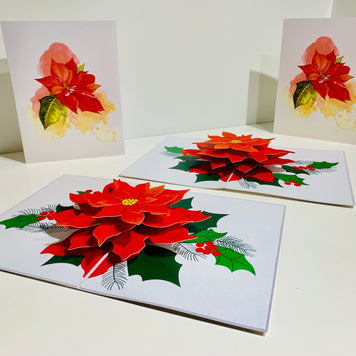 Christmas Poinsettia Flower Basket Origami Pop Cards 3D Pop Up Greeting Card Merry Christmas Thank You Handmade Best Wishes Blank Card Gift Happy Holidays Celebrate the Special Day Moment with Family and Friends