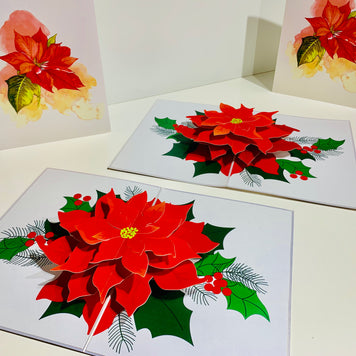 Christmas Poinsettia Flower Basket Origami Pop Cards 3D Pop Up Greeting Card Merry Christmas Thank You Handmade Best Wishes Blank Card Gift Happy Holidays Celebrate the Special Day Moment with Family and Friends
