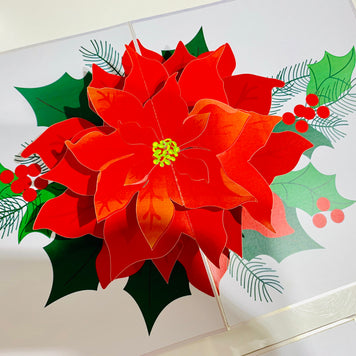Christmas Poinsettia Flower Basket Origami Pop Cards 3D Pop Up Greeting Card Merry Christmas Thank You Handmade Best Wishes Blank Card Gift Happy Holidays Celebrate the Special Day Moment with Family and Friends