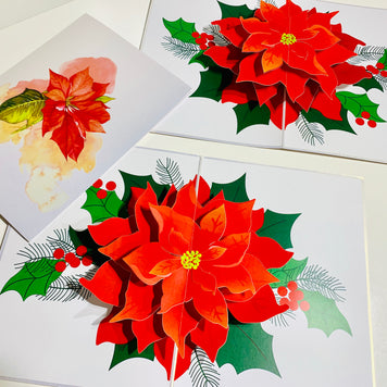 Christmas Poinsettia Flower Basket Origami Pop Cards 3D Pop Up Greeting Card Merry Christmas Thank You Handmade Best Wishes Blank Card Gift Happy Holidays Celebrate the Special Day Moment with Family and Friends