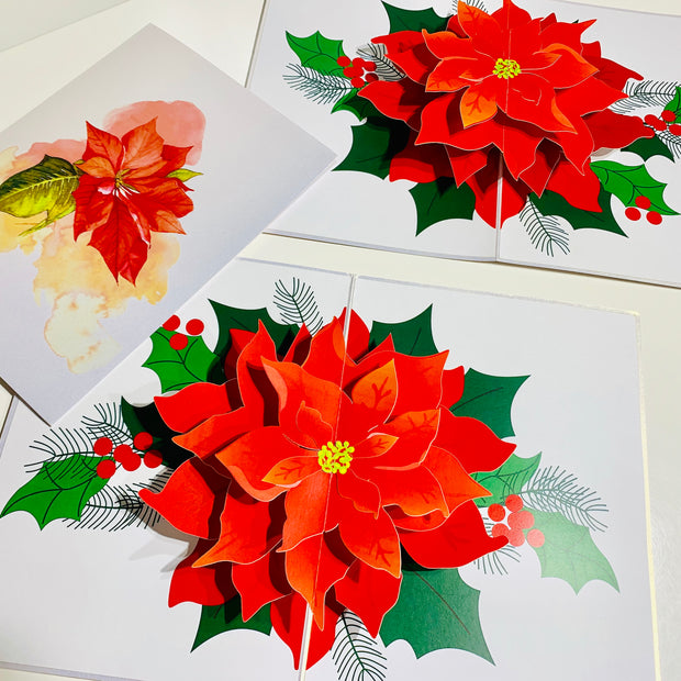 Christmas Poinsettia Flower Basket Origami Pop Cards 3D Pop Up Greeting Card Merry Christmas Thank You Handmade Best Wishes Blank Card Gift Happy Holidays Celebrate the Special Day Moment with Family and Friends