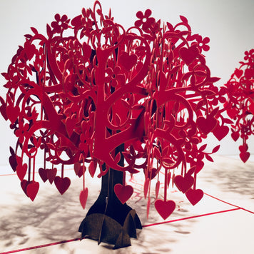 Giant Red Tree of Love Hearts 3D POP UP GREETING CARD - Created by Origami Pop Cards Australian Design & Handmade 3D Pop Up Magical Paper Cards, Handmade Pop Up Cards Happy Valentine's Day Celebrate Love Heart Fell and Romantic