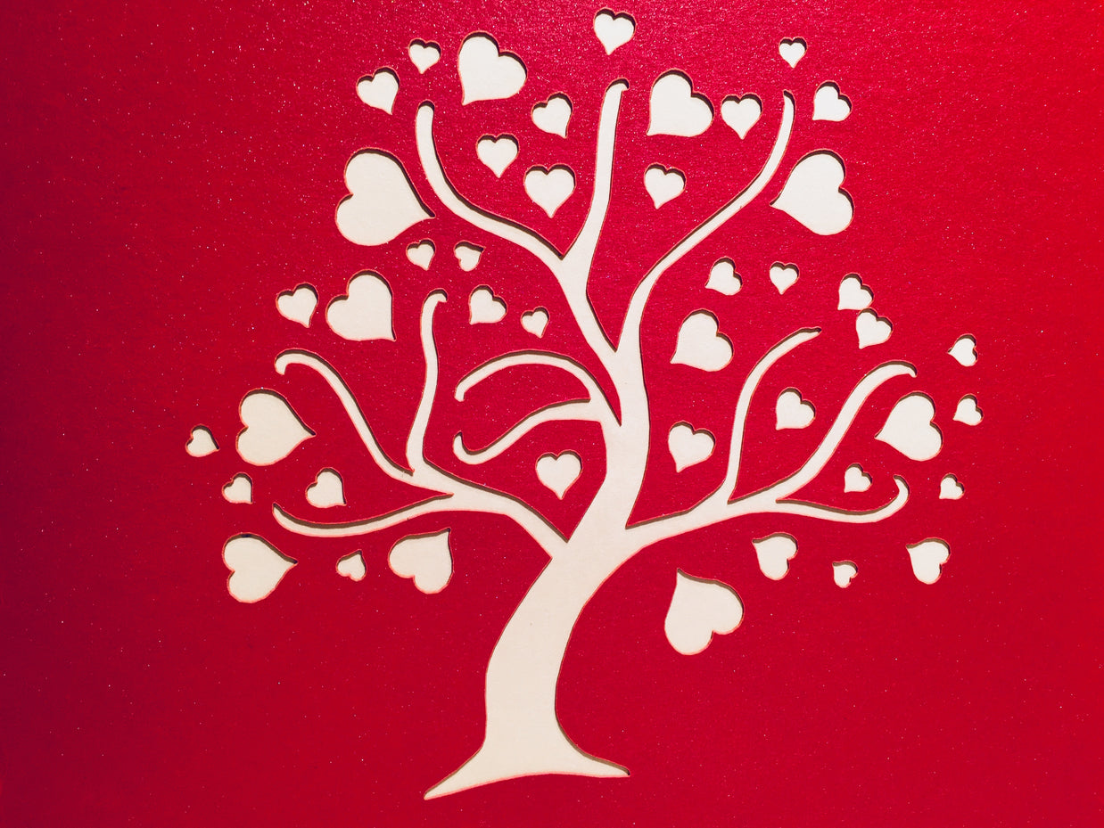 Giant Red Tree of Love Hearts 3D POP UP GREETING CARD - Created by Origami Pop Cards Australian Design & Handmade 3D Pop Up Magical Paper Cards, Handmade Pop Up Cards Happy Valentine's Day Celebrate Love Heart Fell and Romantic