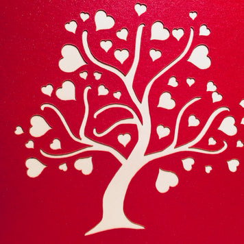 Giant Red Tree of Love Hearts 3D POP UP GREETING CARD - Created by Origami Pop Cards Australian Design & Handmade 3D Pop Up Magical Paper Cards, Handmade Pop Up Cards Happy Valentine's Day Celebrate Love Heart Fell and Romantic