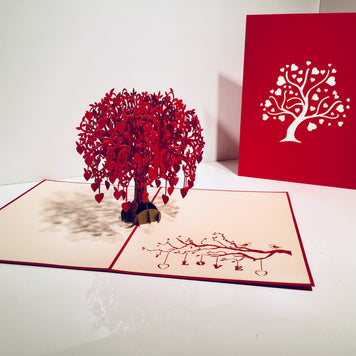 Giant Red Tree of Love Hearts 3D POP UP GREETING CARD - Created by Origami Pop Cards Australian Design & Handmade 3D Pop Up Magical Paper Cards, Handmade Pop Up Cards Happy Valentine's Day Celebrate Love Heart Fell and Romantic