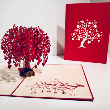 Giant Red Tree of Love Hearts 3D POP UP GREETING CARD - Created by Origami Pop Cards Australian Design & Handmade 3D Pop Up Magical Paper Cards, Handmade Pop Up Cards Happy Valentine's Day Celebrate Love Heart Fell and Romantic