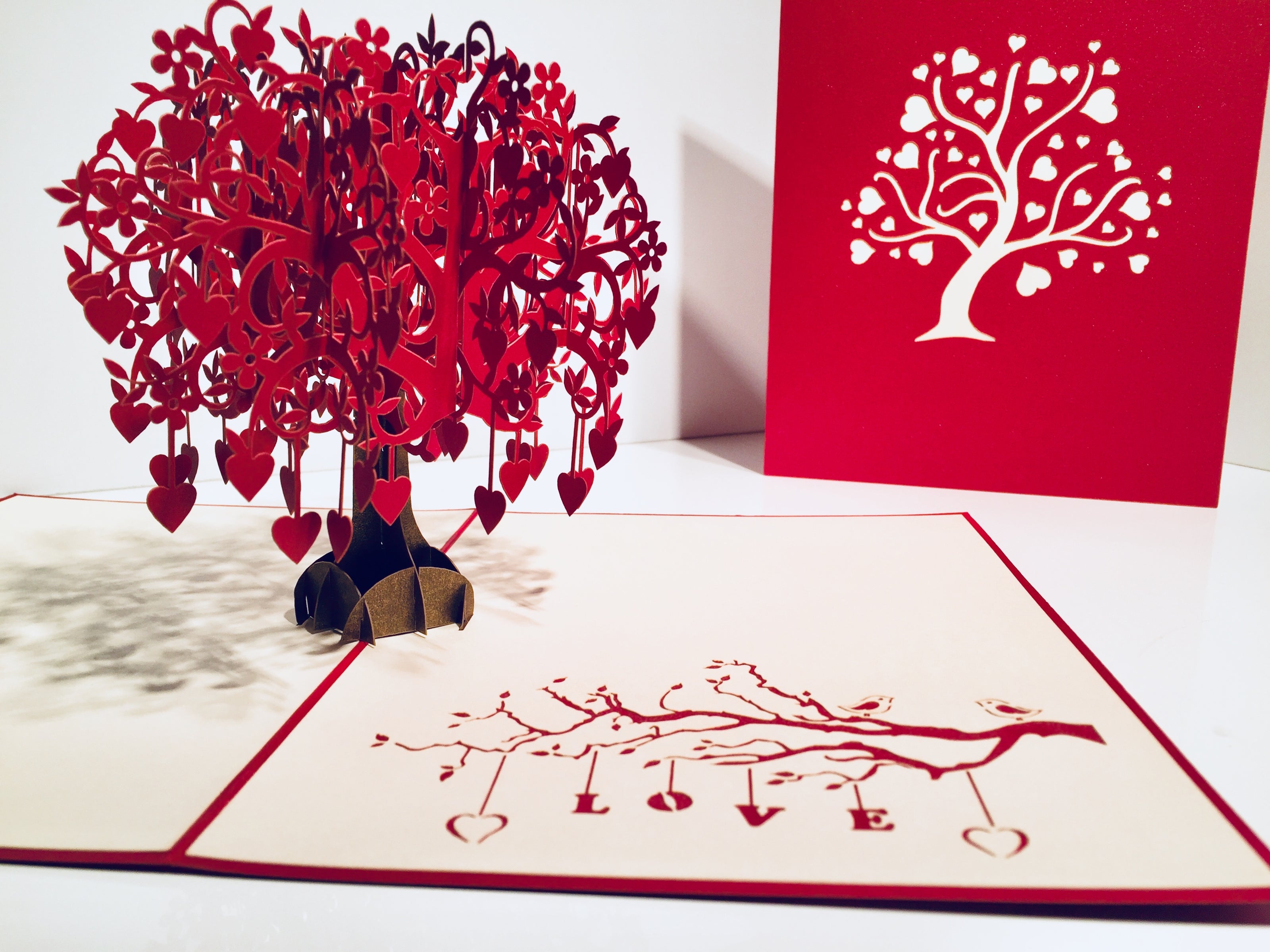 Giant Red Tree of Love Hearts 3D POP UP GREETING CARD - Created by Origami Pop Cards Australian Design & Handmade 3D Pop Up Magical Paper Cards, Handmade Pop Up Cards Happy Valentine's Day Celebrate Love Heart Fell and Romantic