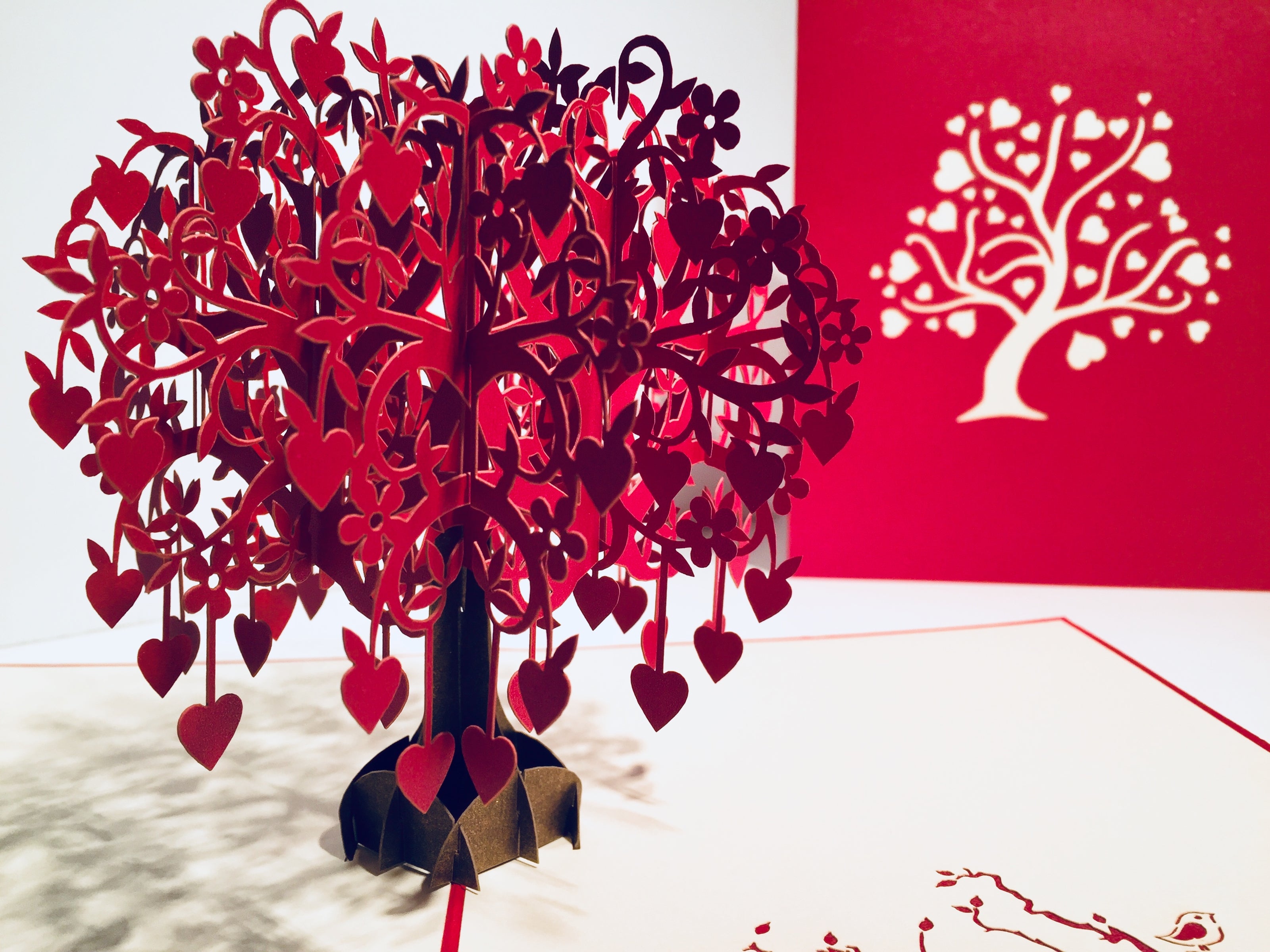 Giant Red Tree of Love Hearts 3D POP UP GREETING CARD - Created by Origami Pop Cards Australian Design & Handmade 3D Pop Up Magical Paper Cards, Handmade Pop Up Cards Happy Valentine's Day Celebrate Love Heart Fell and Romantic