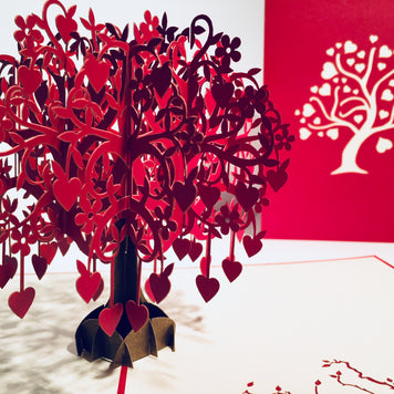 Giant Red Tree of Love Hearts 3D POP UP GREETING CARD - Created by Origami Pop Cards Australian Design & Handmade 3D Pop Up Magical Paper Cards, Handmade Pop Up Cards Happy Valentine's Day Celebrate Love Heart Fell and Romantic