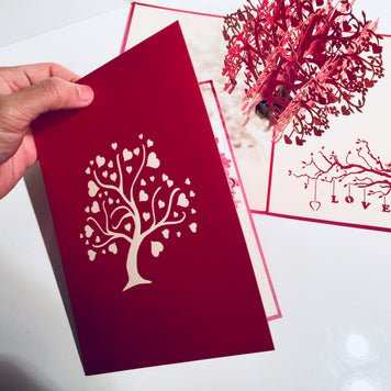 Giant Red Tree of Love Hearts 3D POP UP GREETING CARD - Created by Origami Pop Cards Australian Design & Handmade 3D Pop Up Magical Paper Cards, Handmade Pop Up Cards Happy Valentine's Day Celebrate Love Heart Fell and Romantic