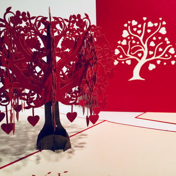 Giant Red Tree of Love Hearts 3D POP UP GREETING CARD - Created by Origami Pop Cards Australian Design & Handmade 3D Pop Up Magical Paper Cards, Handmade Pop Up Cards Happy Valentine's Day Celebrate Love Heart Fell and Romantic