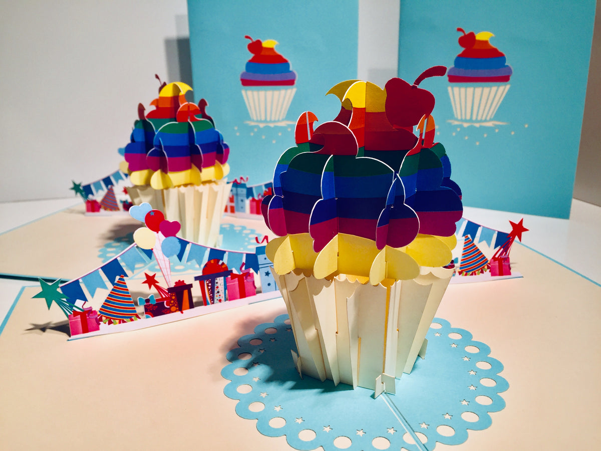Giant Turquoise Cupcake Origami Pop Cards 3D Pop Up Greeting Card Thank You Handmade Gift Thinking of You Happy Birthday Occasion Australiana Celebrate the Beauty and Happiness During Special Day Best Wishes Gift