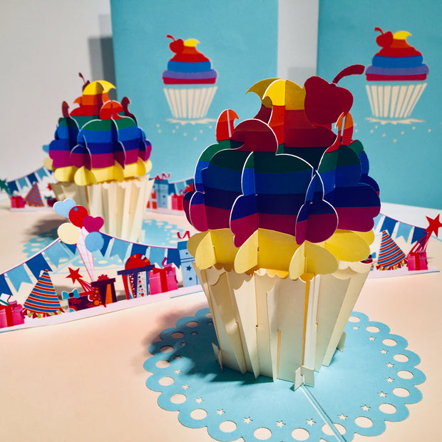 Giant Turquoise Cupcake Origami Pop Cards 3D Pop Up Greeting Card Thank You Handmade Gift Thinking of You Happy Birthday Occasion Australiana Celebrate the Beauty and Happiness During Special Day Best Wishes Gift