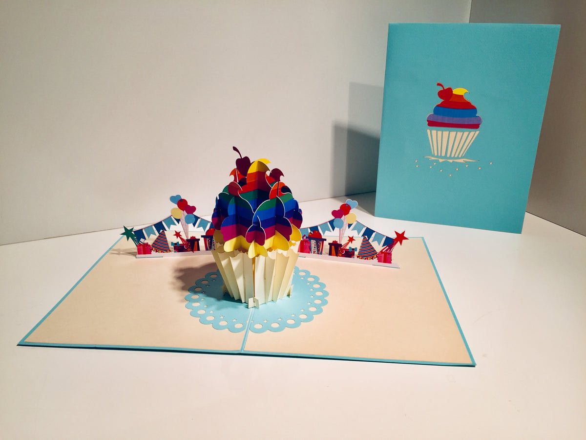 Giant Turquoise Cupcake Origami Pop Cards 3D Pop Up Greeting Card Thank You Handmade Gift Thinking of You Happy Birthday Occasion Australiana Celebrate the Beauty and Happiness During Special Day Best Wishes Gift