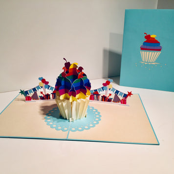 Giant Turquoise Cupcake Origami Pop Cards 3D Pop Up Greeting Card Thank You Handmade Gift Thinking of You Happy Birthday Occasion Australiana Celebrate the Beauty and Happiness During Special Day Best Wishes Gift