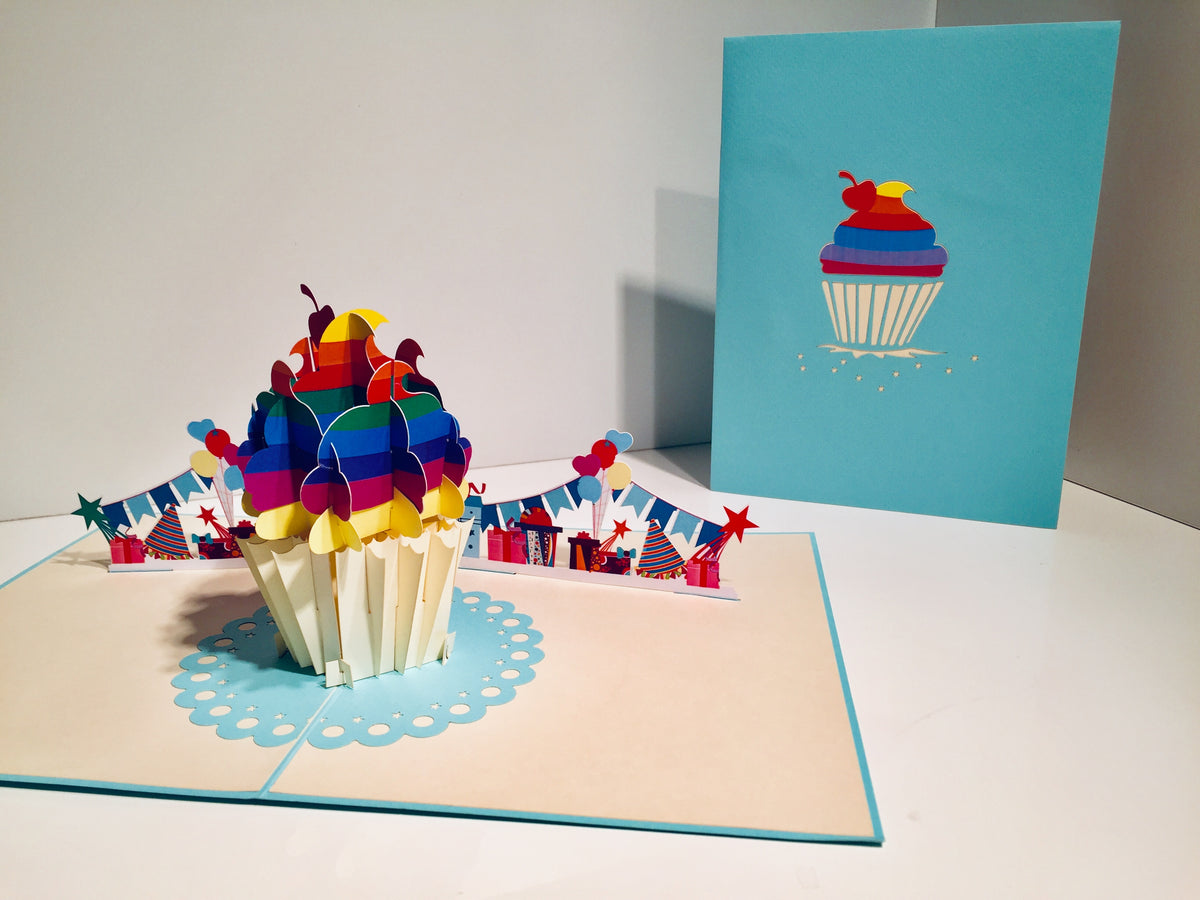Giant Turquoise Cupcake Origami Pop Cards 3D Pop Up Greeting Card Thank You Handmade Gift Thinking of You Happy Birthday Occasion Australiana Celebrate the Beauty and Happiness During Special Day Best Wishes Gift