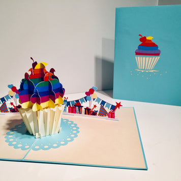 Giant Turquoise Cupcake Origami Pop Cards 3D Pop Up Greeting Card Thank You Handmade Gift Thinking of You Happy Birthday Occasion Australiana Celebrate the Beauty and Happiness During Special Day Best Wishes Gift