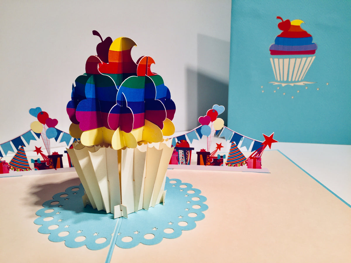 Giant Turquoise Cupcake Origami Pop Cards 3D Pop Up Greeting Card Thank You Handmade Gift Thinking of You Happy Birthday Occasion Australiana Celebrate the Beauty and Happiness During Special Day Best Wishes Gift