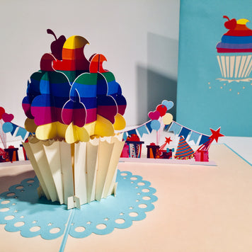 Giant Turquoise Cupcake Origami Pop Cards 3D Pop Up Greeting Card Thank You Handmade Gift Thinking of You Happy Birthday Occasion Australiana Celebrate the Beauty and Happiness During Special Day Best Wishes Gift