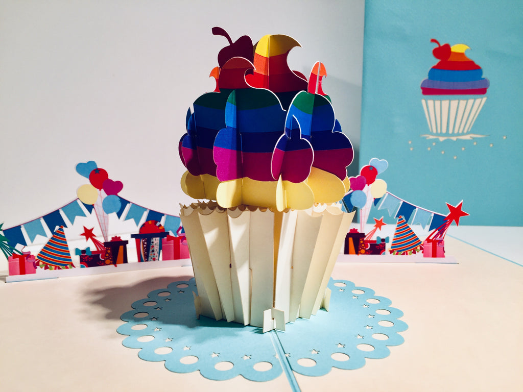 Giant Turquoise Cupcake Origami Pop Cards 3D Pop Up Greeting Card Thank You Handmade Gift Thinking of You Happy Birthday Occasion Australiana Celebrate the Beauty and Happiness During Special Day Best Wishes Gift