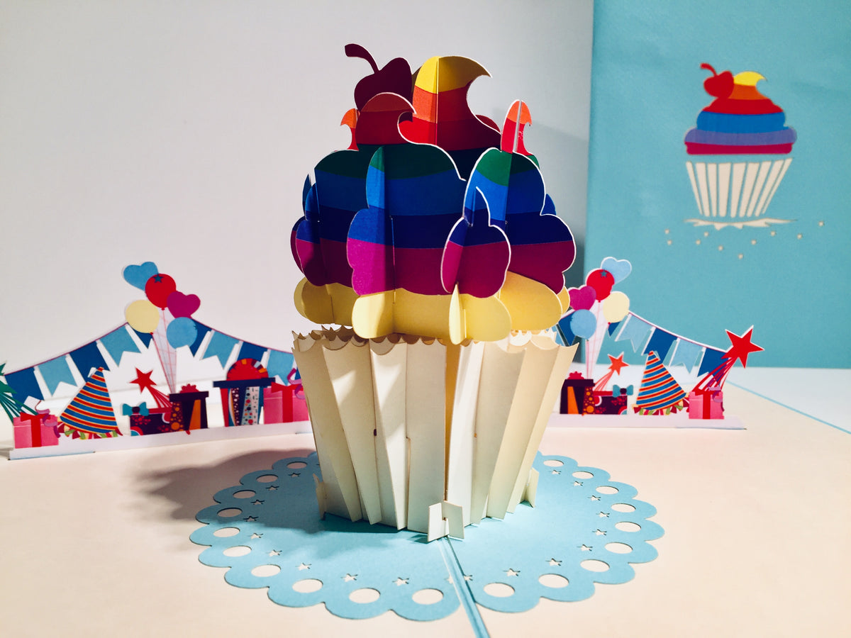 Giant Turquoise Cupcake Origami Pop Cards 3D Pop Up Greeting Card Thank You Handmade Gift Thinking of You Happy Birthday Occasion Australiana Celebrate the Beauty and Happiness During Special Day Best Wishes Gift