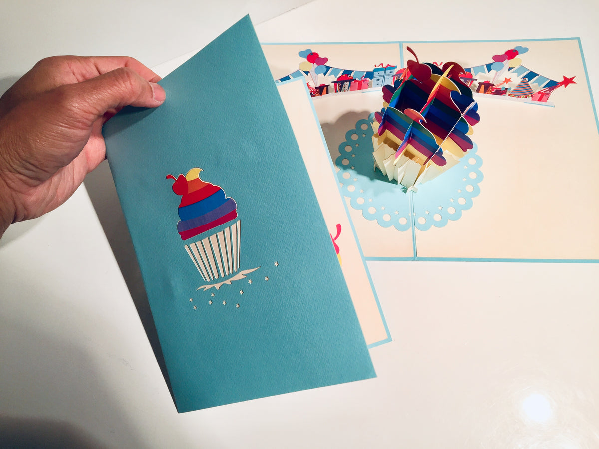 Giant Turquoise Cupcake Origami Pop Cards 3D Pop Up Greeting Card Thank You Handmade Gift Thinking of You Happy Birthday Occasion Australiana Celebrate the Beauty and Happiness During Special Day Best Wishes Gift