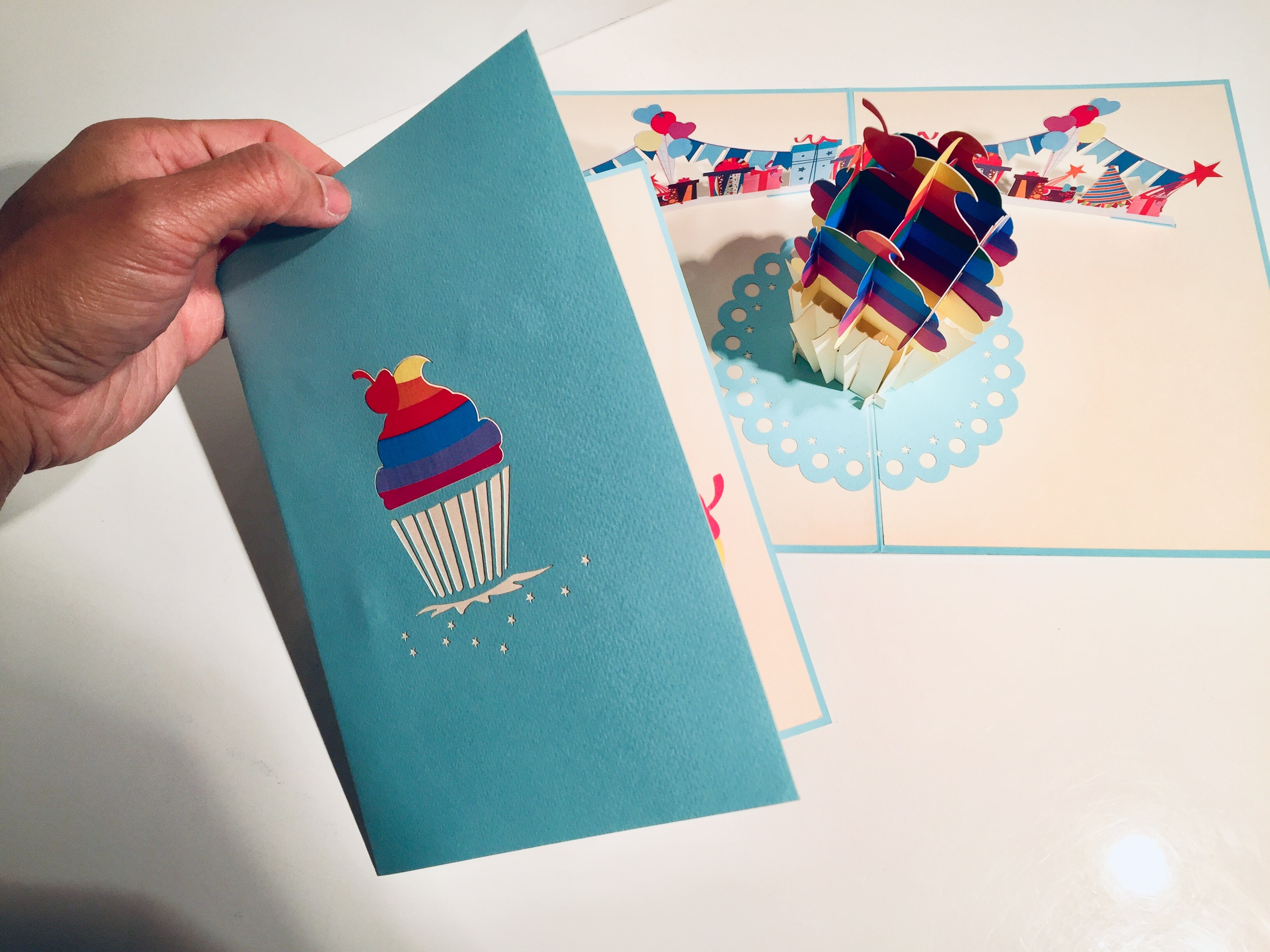 Giant Turquoise Cupcake Origami Pop Cards 3D Pop Up Greeting Card Thank You Handmade Gift Thinking of You Happy Birthday Occasion Australiana Celebrate the Beauty and Happiness During Special Day Best Wishes Gift
