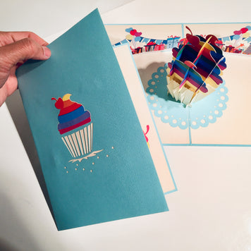 Giant Turquoise Cupcake Origami Pop Cards 3D Pop Up Greeting Card Thank You Handmade Gift Thinking of You Happy Birthday Occasion Australiana Celebrate the Beauty and Happiness During Special Day Best Wishes Gift