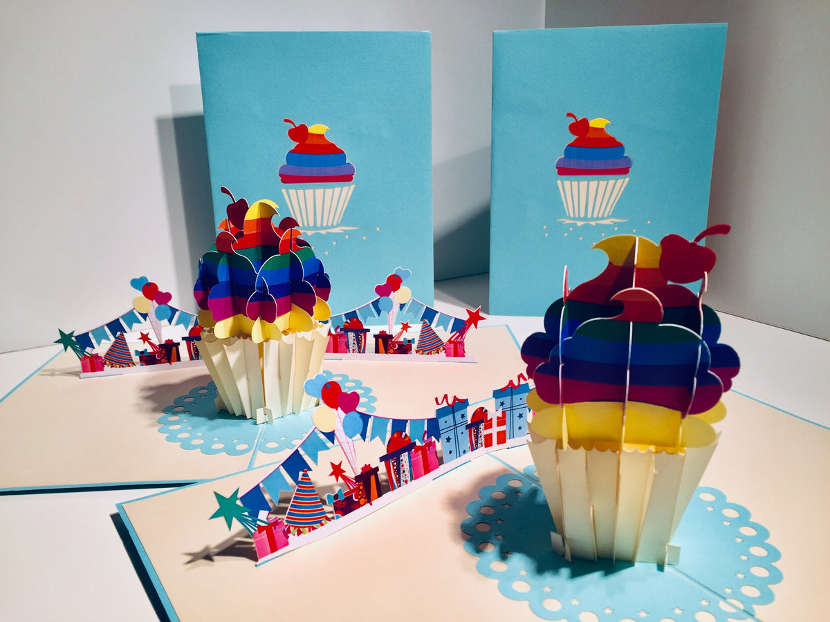 Giant Turquoise Cupcake Origami Pop Cards 3D Pop Up Greeting Card Thank You Handmade Gift Thinking of You Happy Birthday Occasion Australiana Celebrate the Beauty and Happiness During Special Day Best Wishes Gift