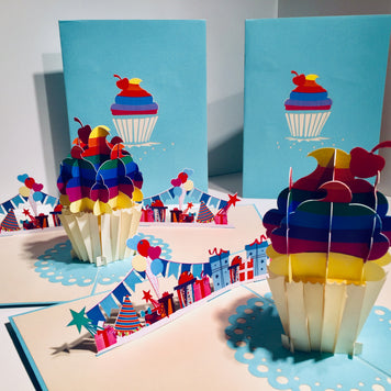Giant Turquoise Cupcake Origami Pop Cards 3D Pop Up Greeting Card Thank You Handmade Gift Thinking of You Happy Birthday Occasion Australiana Celebrate the Beauty and Happiness During Special Day Best Wishes Gift