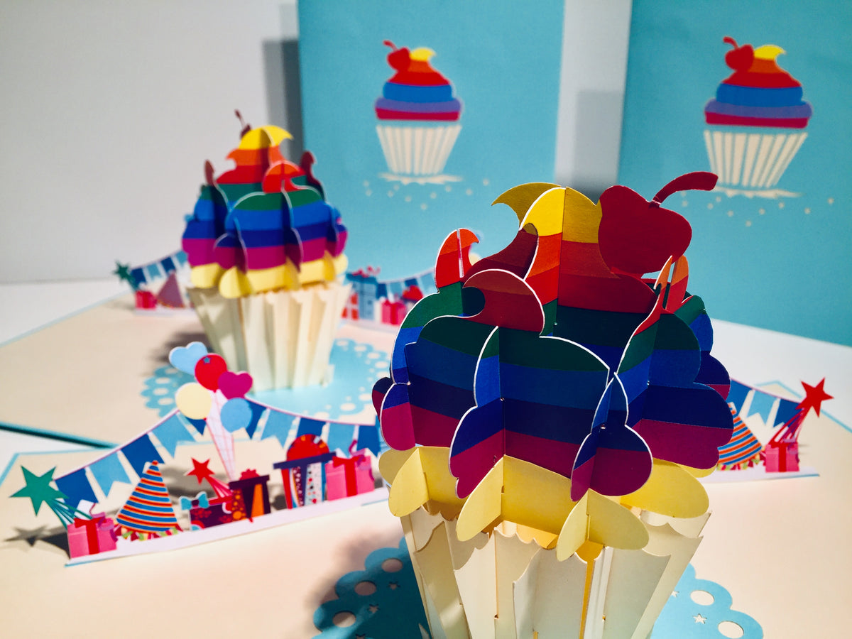 Giant Turquoise Cupcake Origami Pop Cards 3D Pop Up Greeting Card Thank You Handmade Gift Thinking of You Happy Birthday Occasion Australiana Celebrate the Beauty and Happiness During Special Day Best Wishes Gift