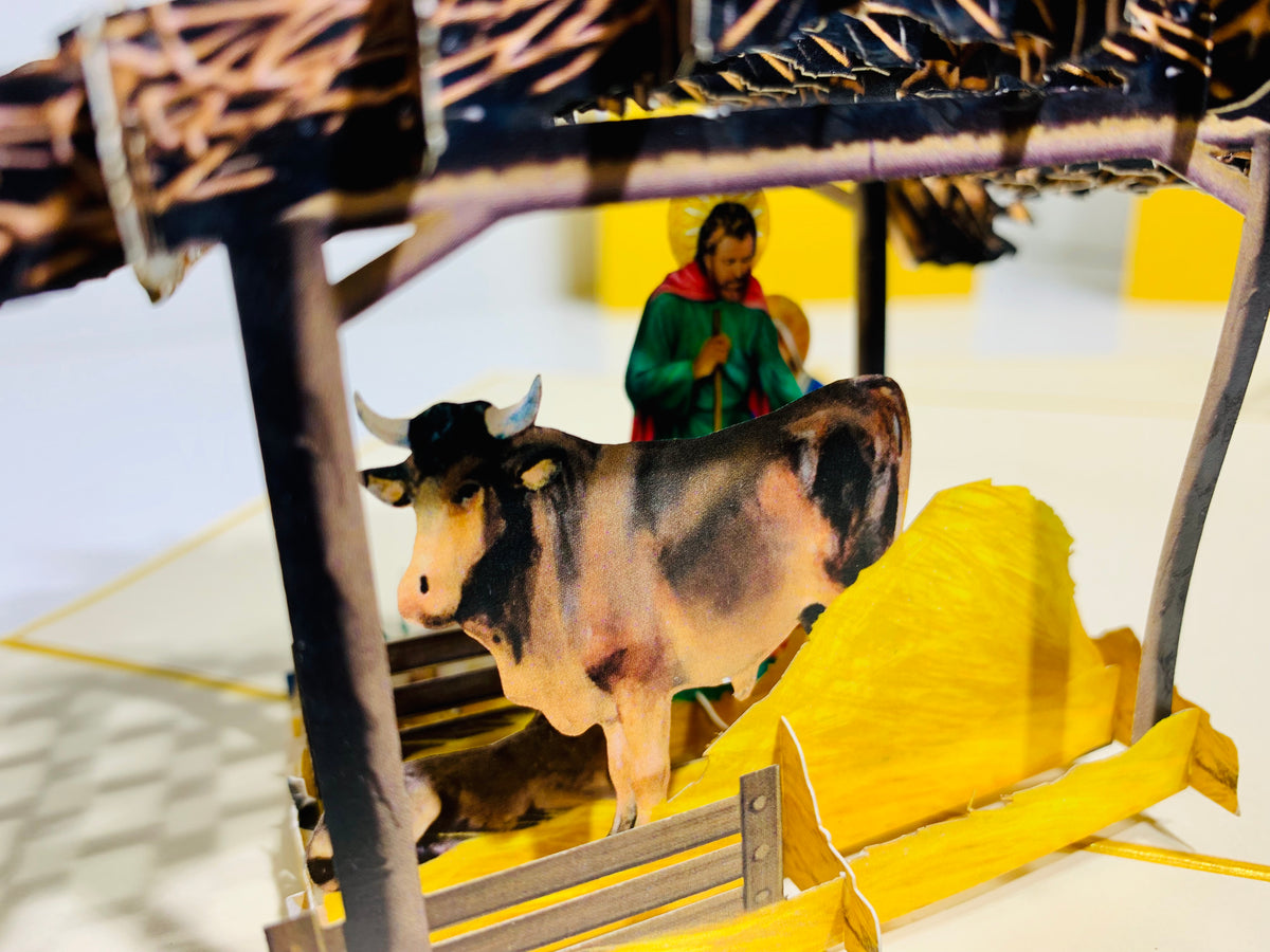 Gold Christmas Nativity A Holy Family Suede Reflections House Origami Pop Cards 3D Pop Up Greeting Card Merry Christmas Thank You Handmade Best Wishes Blank Card Gift Happy Holidays Celebrate the Special Day