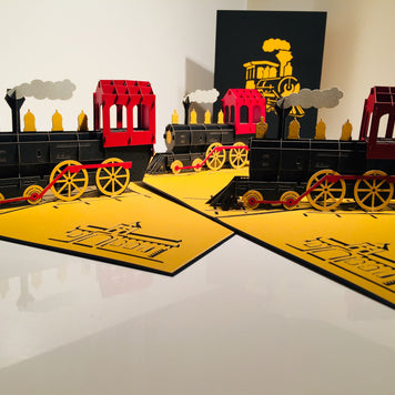 Gold & Black Locomotive Train Origami Pop Cards 3D Pop Up Greeting Card Celebrate Happy Birthday Thank You Handmade Best Wishes Gift Thinking of You Blank Card for Any Occasion Happy Father's Day Australiana