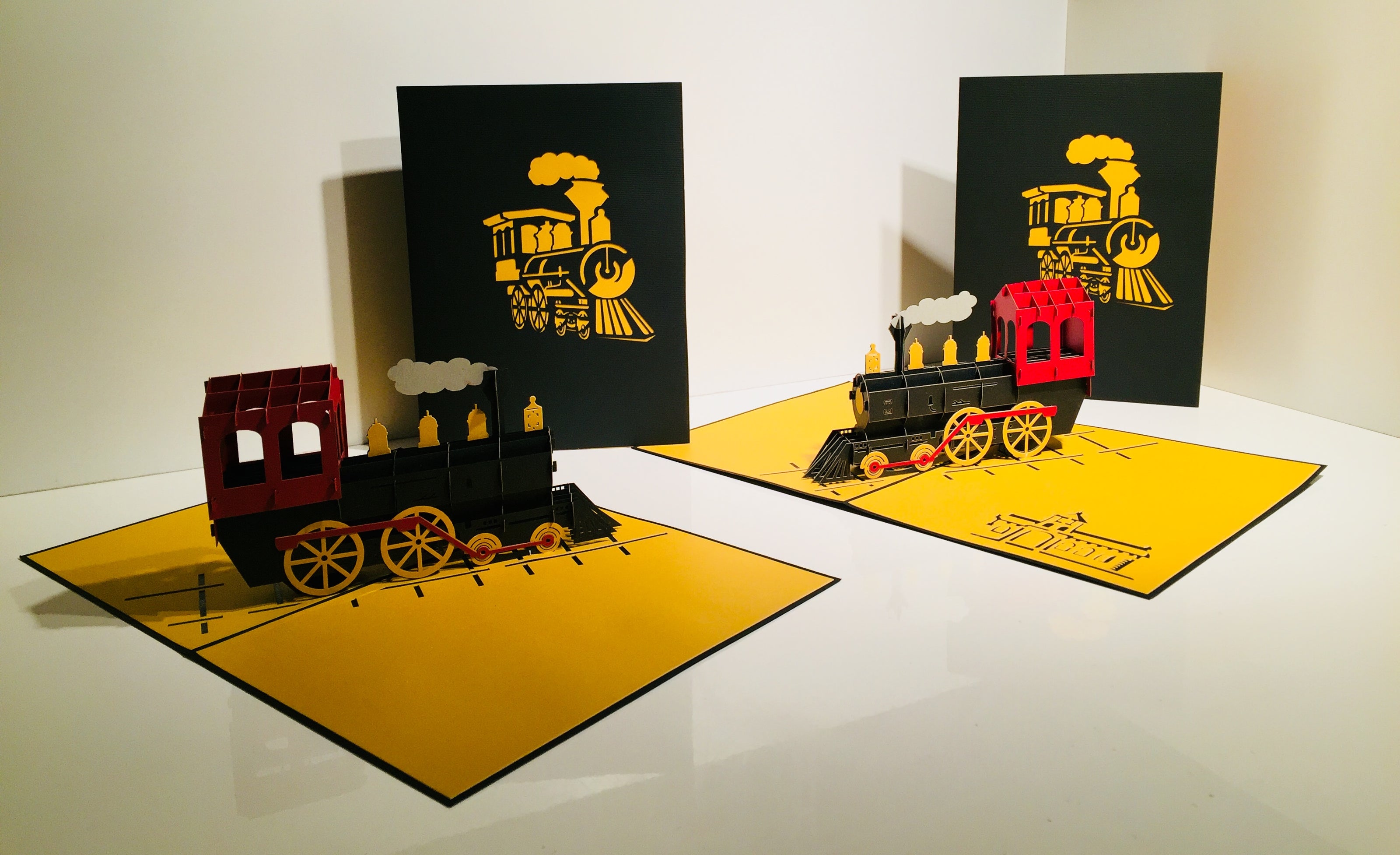 Gold & Black Locomotive Train Origami Pop Cards 3D Pop Up Greeting Card Celebrate Happy Birthday Thank You Handmade Best Wishes Gift Thinking of You Blank Card for Any Occasion Happy Father's Day Australiana