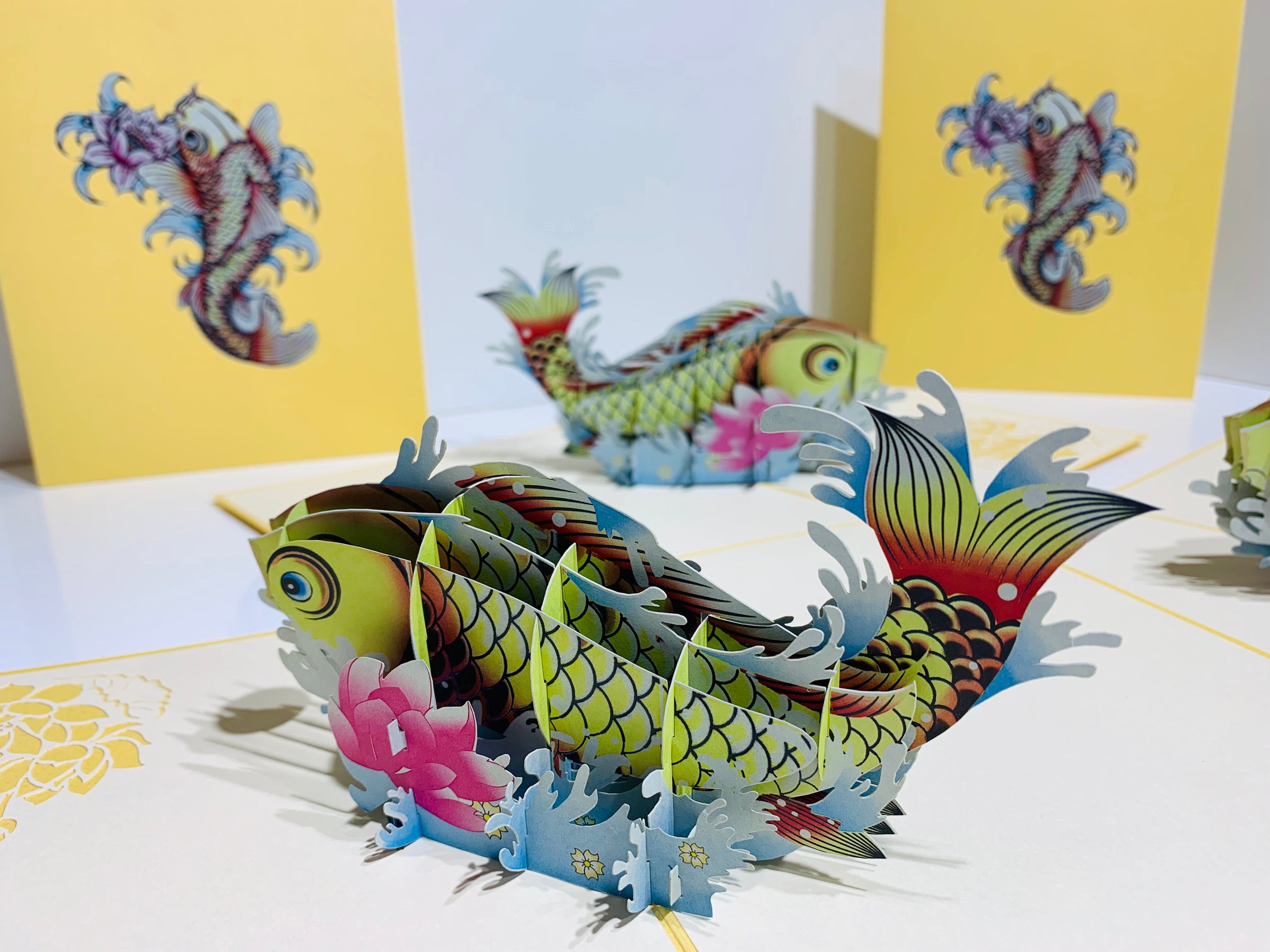 Gold Koi Japanese Fish Origami Pop Cards 3D Pop Up Greeting Card Happy Birthday Thank You Handmade Gift Thinking of You Blank Card for Any Occasion Happy Mother's Day Happy Father's Australiana Celebrate the Beauty of Flower