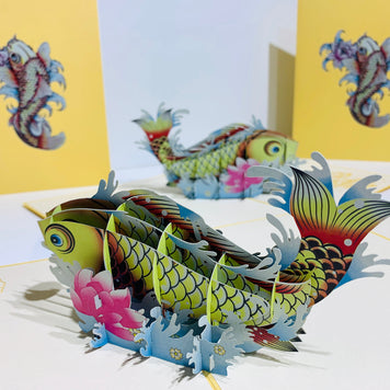 Gold Koi Japanese Fish Origami Pop Cards 3D Pop Up Greeting Card Happy Birthday Thank You Handmade Gift Thinking of You Blank Card for Any Occasion Happy Mother's Day Happy Father's Australiana Celebrate the Beauty of Flower